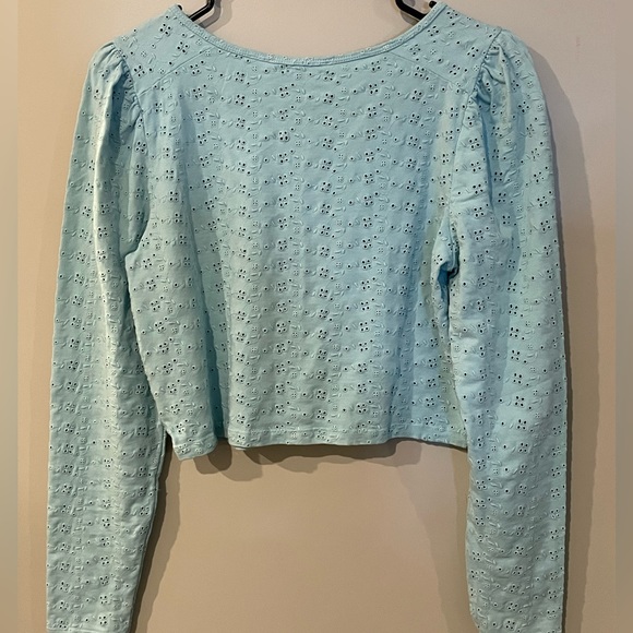 LOVESHACKFANCY Jonah Crop Cardigan Powder Blue Size M NWT - Picture 3 of 7